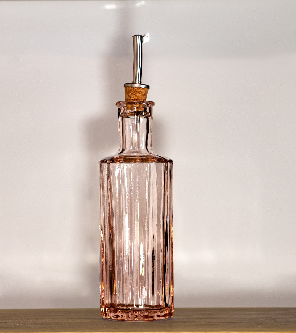Bouteille huile bec verseur Rose poudré, verre recyclé