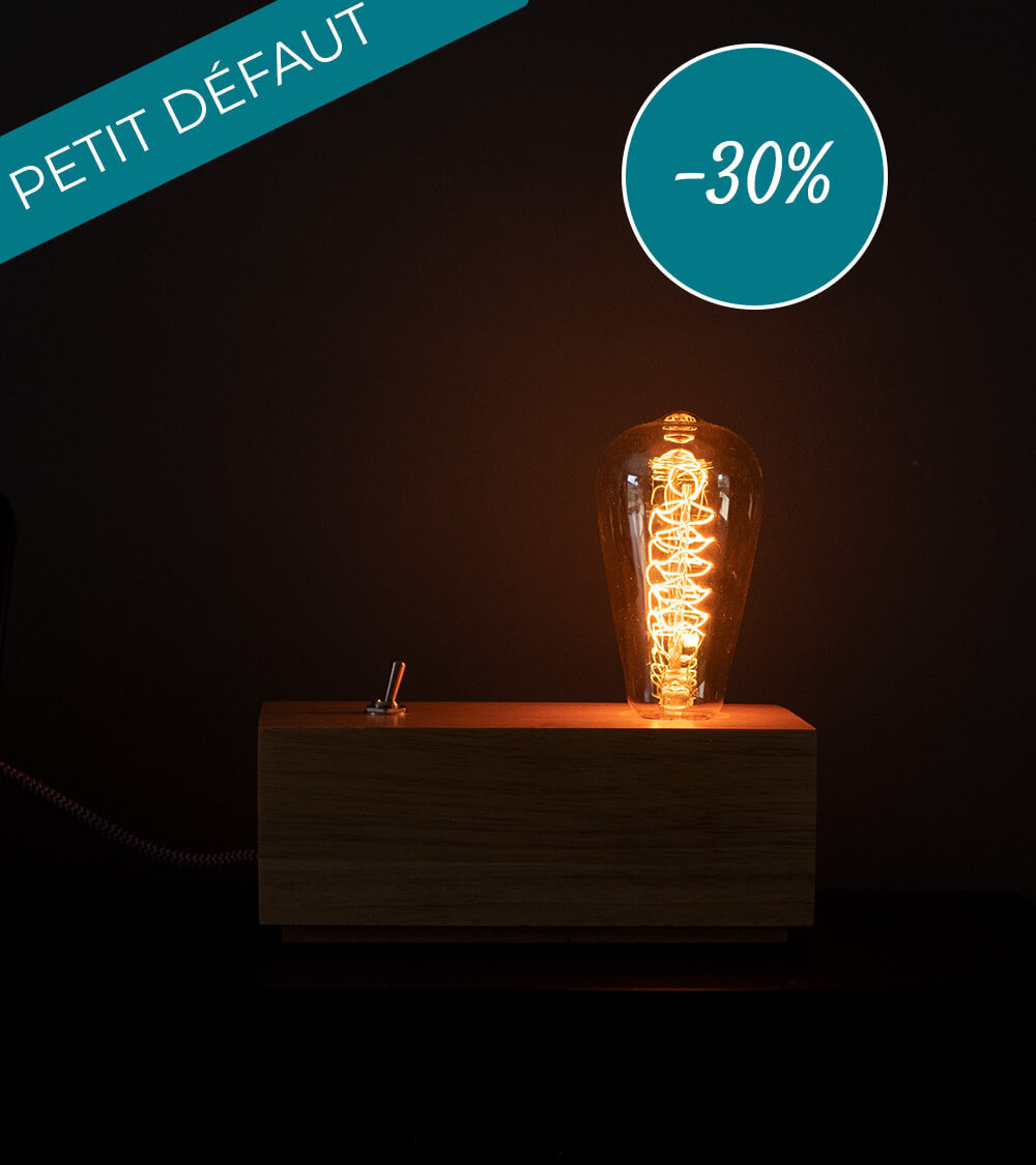 Lampe à poser en bois Duffy avec défauts avec ampoule à filament