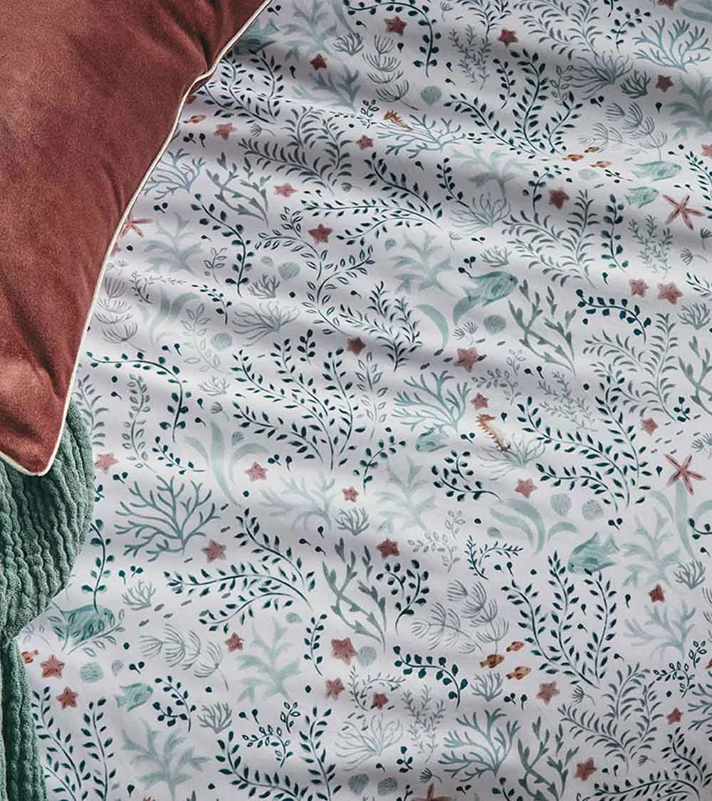 Drap plat percale de coton SOUS l'OCÉAN Essix