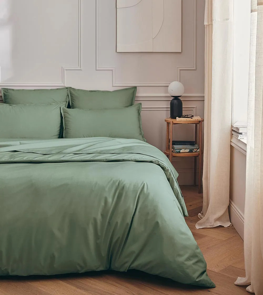 Drap plat Percale vert Sauge PREMIÈRE, linge de lit Français