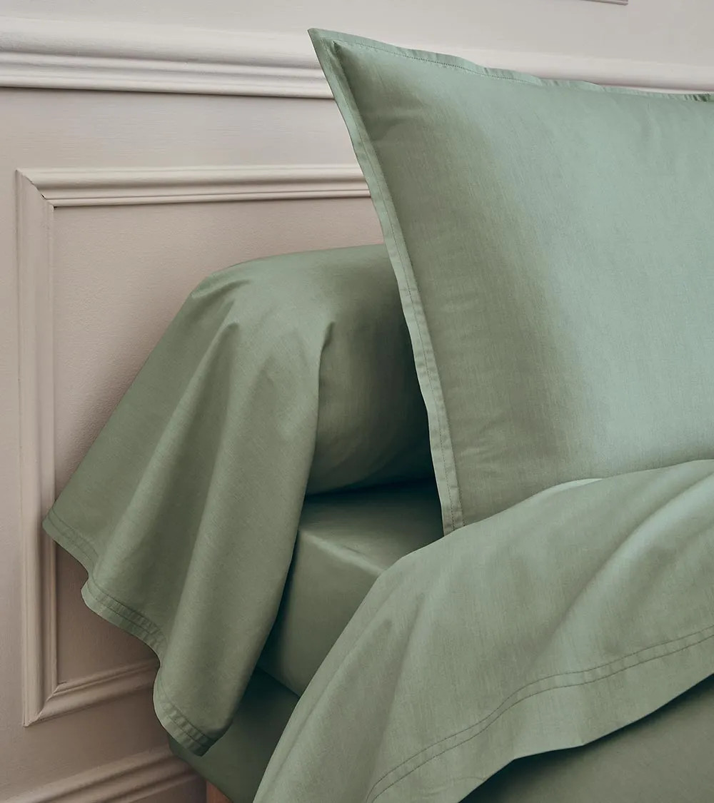 Drap plat Percale vert Sauge PREMIÈRE, linge de lit Français