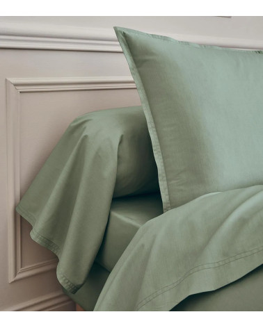 Drap plat Percale vert Sauge PREMIÈRE, linge de lit Français