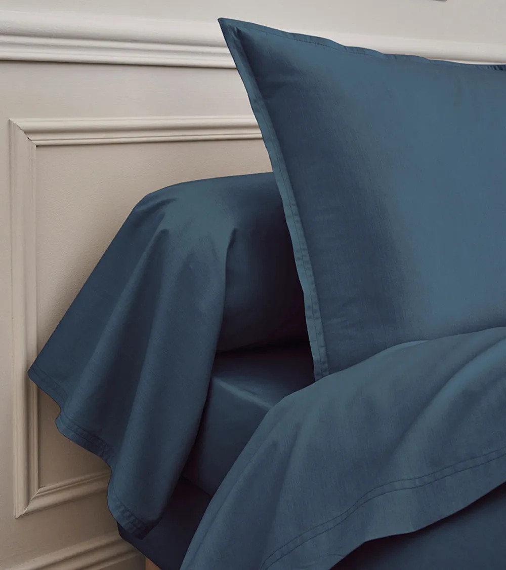 Drap plat Percale Bleu Nuit PREMIÈRE, linge de lit Français