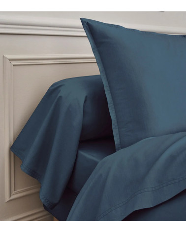 Drap plat Percale Bleu Nuit PREMIÈRE, linge de lit Français