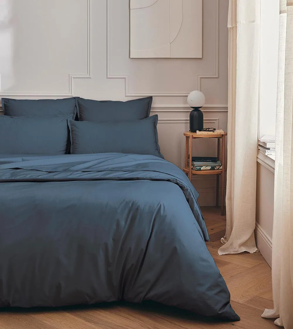 Drap plat Percale Bleu Nuit PREMIÈRE, linge de lit Français