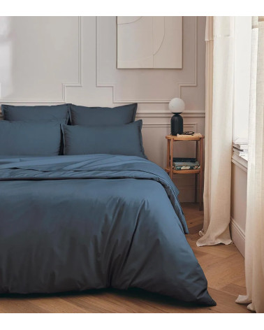 Drap plat Percale Bleu Nuit PREMIÈRE, linge de lit Français