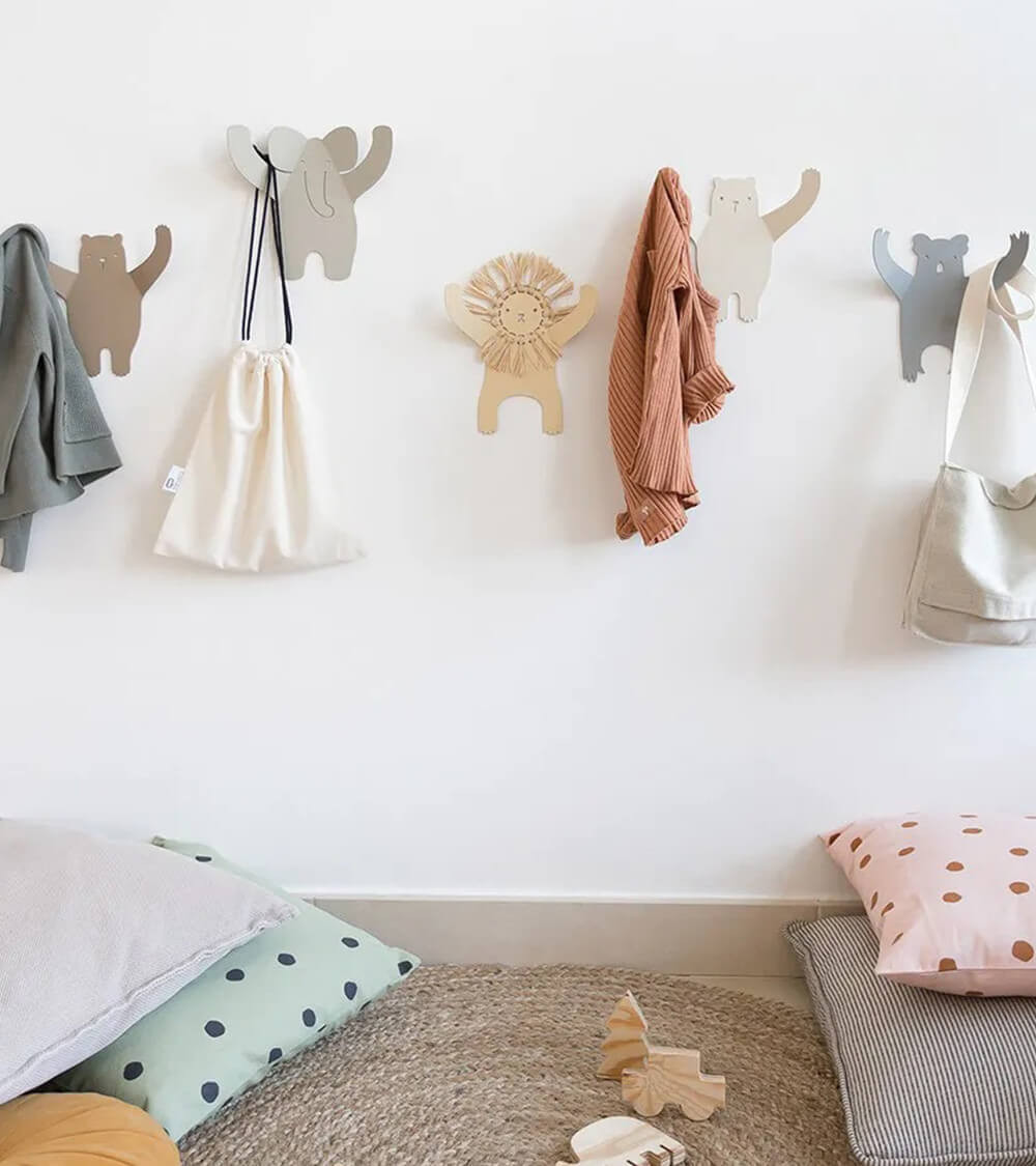 Patère murale déco chambre enfant Ours Beige en acier recyclé - Tresxics