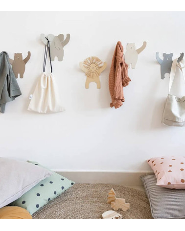 Patère murale déco chambre enfant Ours Beige en acier recyclé - Tresxics