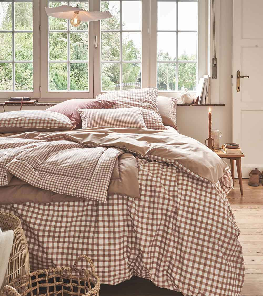 Édredon matelassé percale de coton VICHY BEIGE 130x200cm