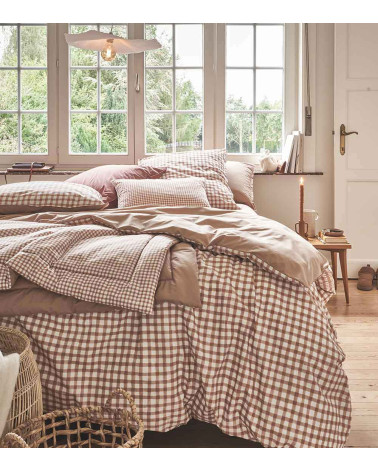 Édredon matelassé percale de coton VICHY BEIGE 130x200cm