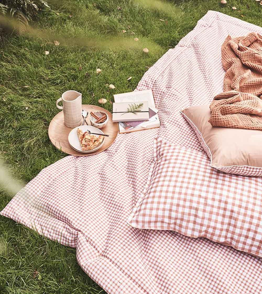 Édredon matelassé percale de coton VICHY BEIGE 130x200cm