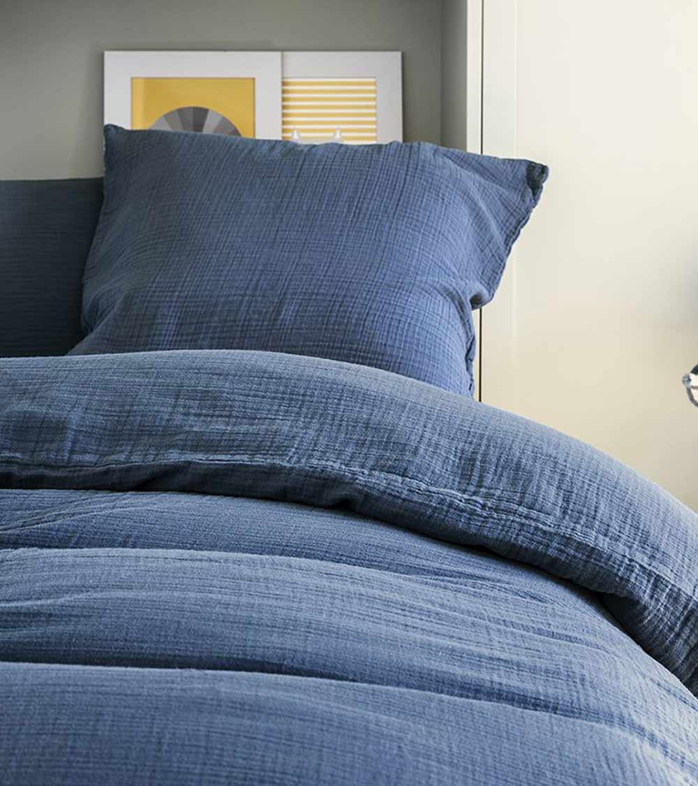 Taie d'Oreiller Double gaze Bleu de Chine TENDRESSE Essix