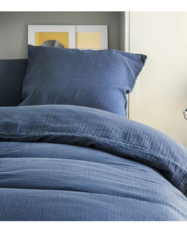 Taie d'Oreiller Double gaze Bleu de Chine TENDRESSE Essix