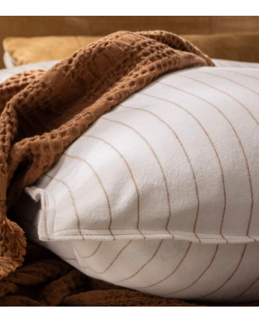 Taie d'oreiller en Flanelle ÉQUILIBRE NOISETTE – Fines rayures