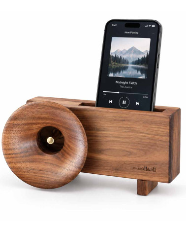 Ollim KB01, support smartphone acoustique en bois de noyer