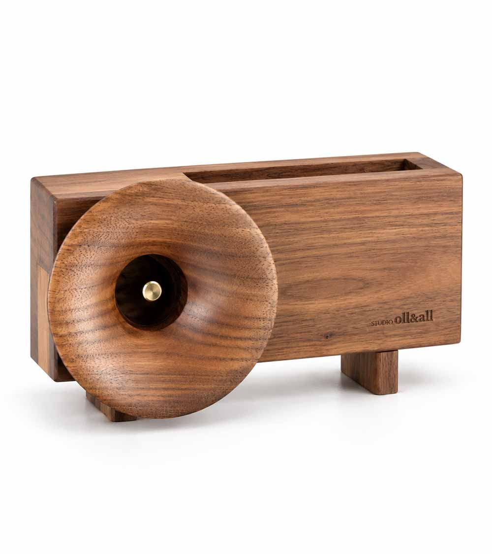 Ollim KB01, support smartphone acoustique en bois de noyer