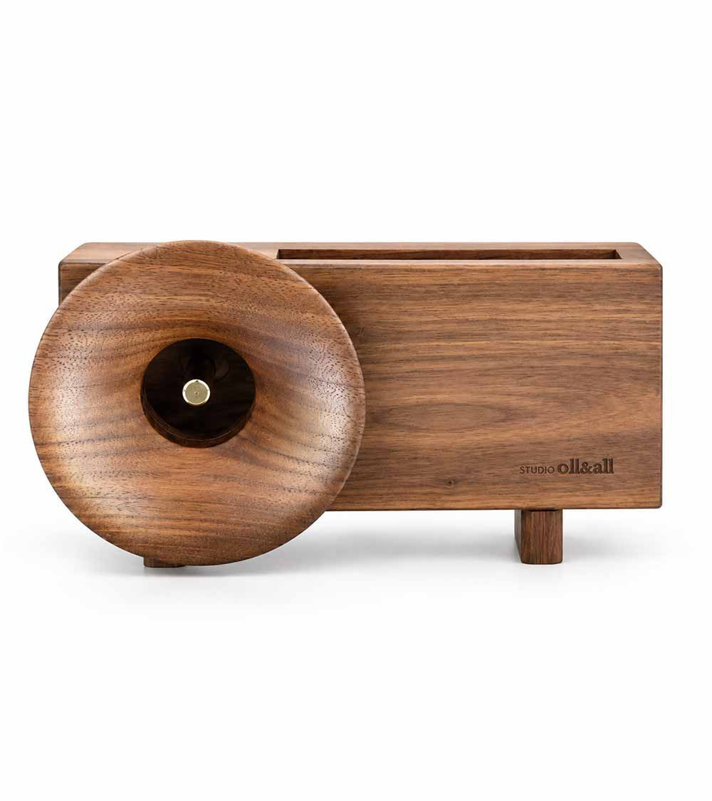 Ollim KB01, support smartphone acoustique en bois de noyer