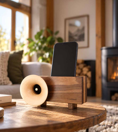 Ollim KB02, support smartphone acoustique en bois massif