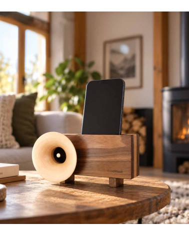 Ollim KB02, support smartphone acoustique en bois massif
