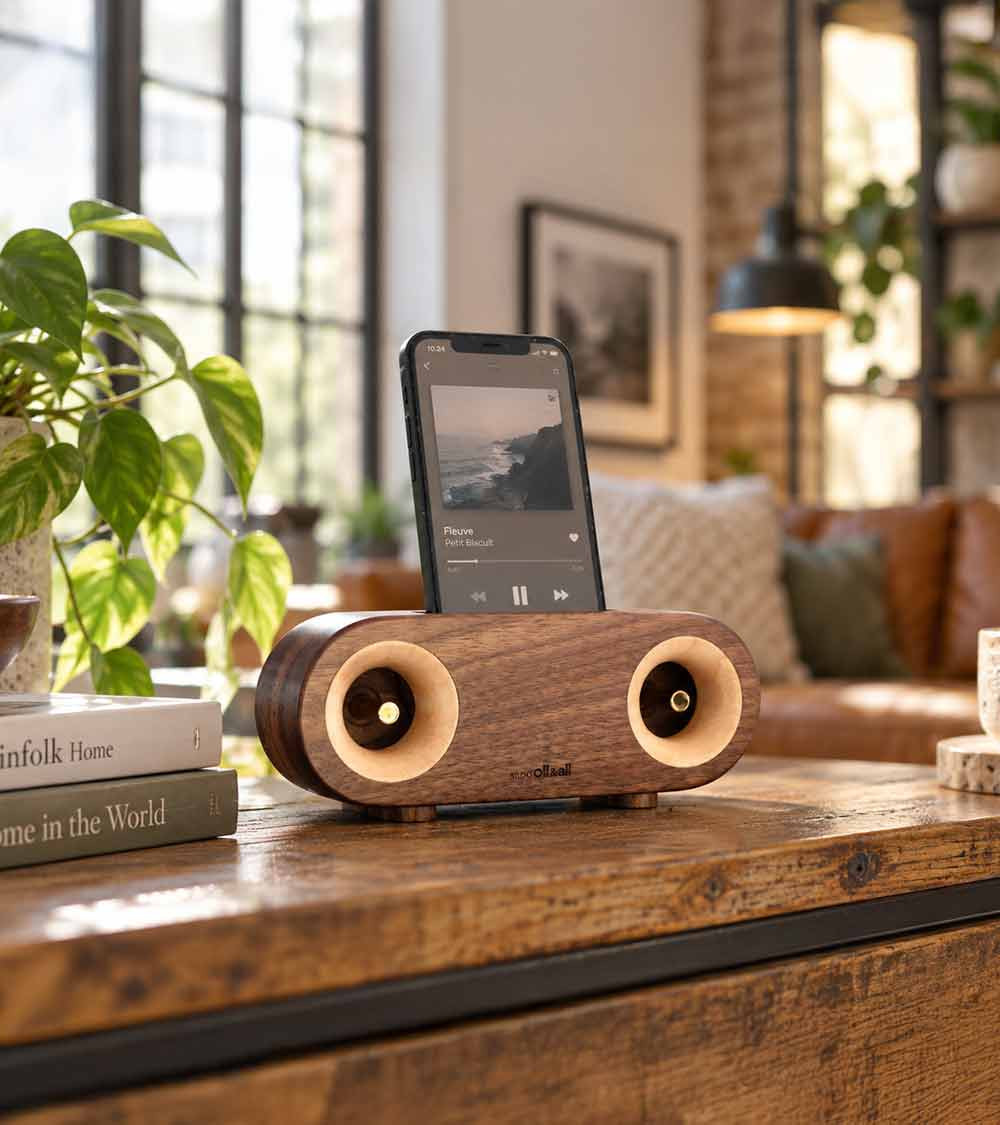 Ollim Y02mini, support smartphone acoustique en bois massif